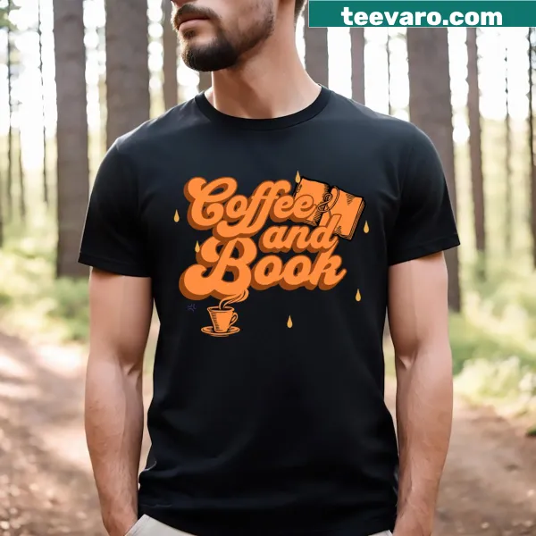 Coffee cup and book graphic T-shirt for coffee lovers