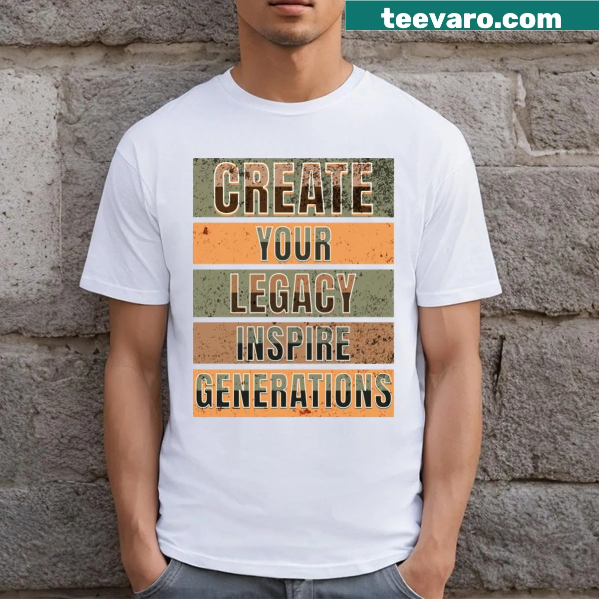 Inspirational shirt with the phrase 'Create Your Legacy' in bold typography — on a men's t-shirt