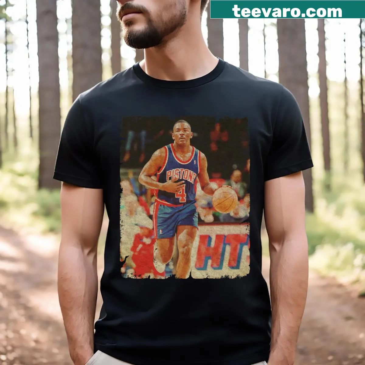Detroit Legend t-shirt with bold typography — on a men's t-shirt