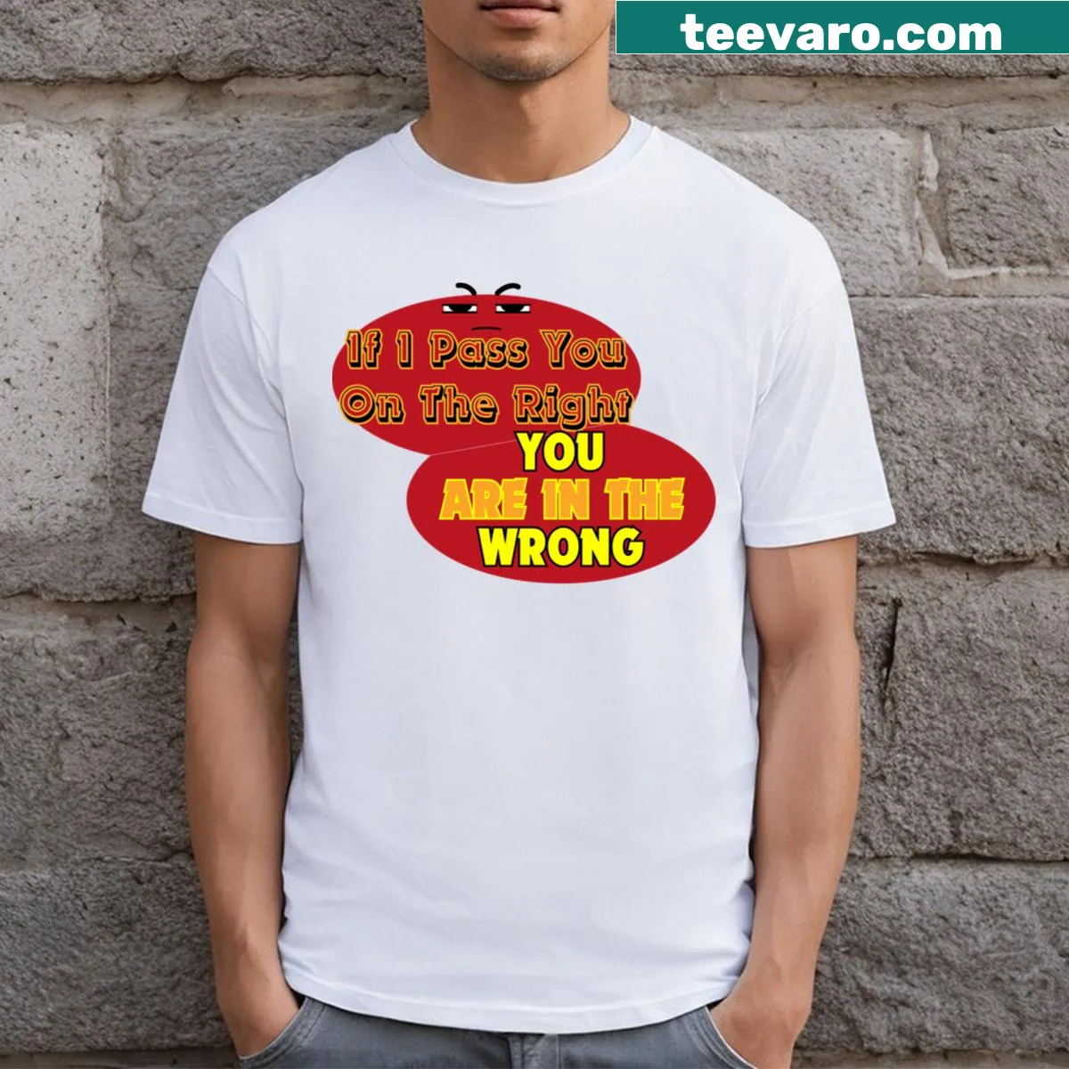 Humorous T-shirt highlighting 'Driving Rules Passing On Red' — on a men's t-shirt