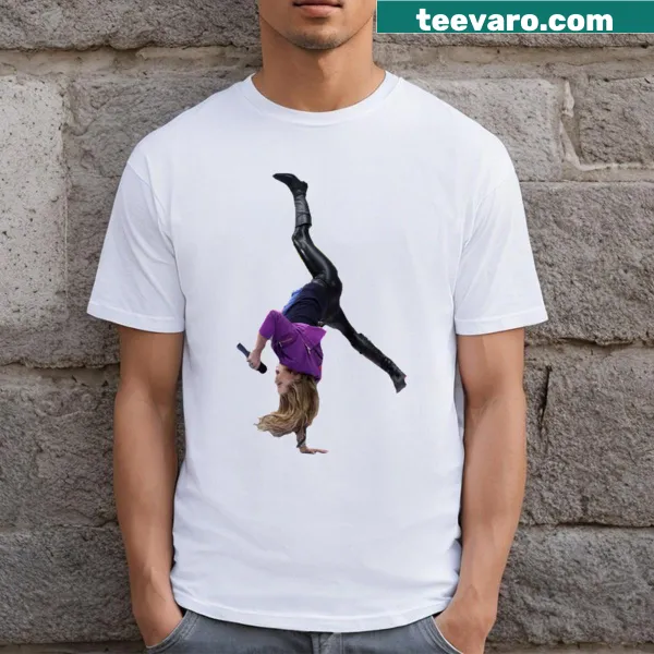 Cartoon of Fergie doing a cartwheel on T-shirt