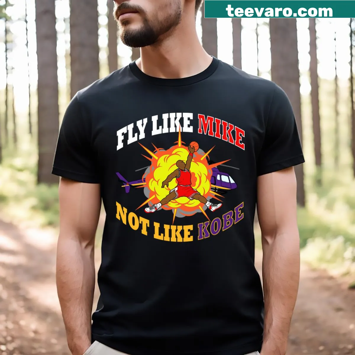 Slogan t-shirt contrasting Michael Jordan and Kobe Bryant — on a men's t-shirt
