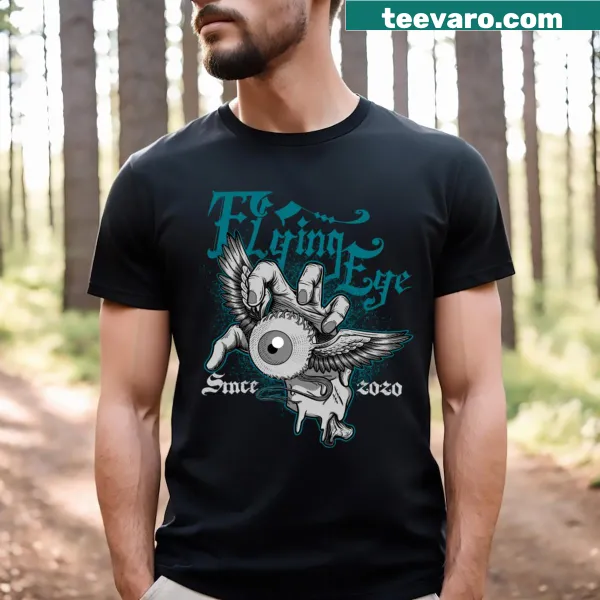 T-shirt featuring a bold flying eye graphic
