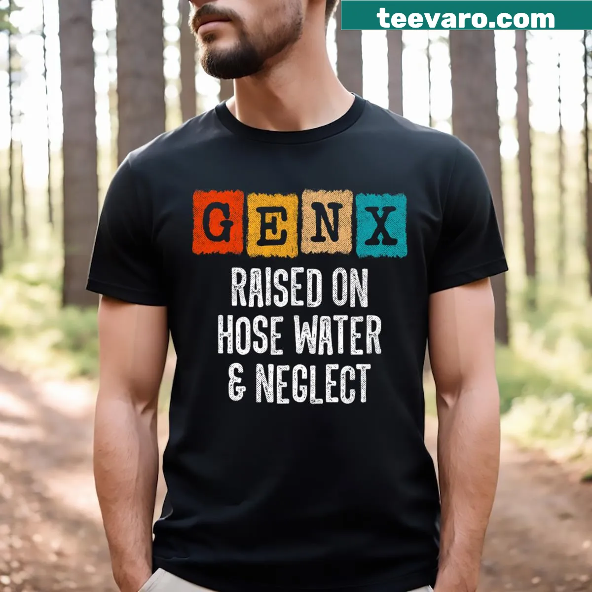 Funny t-shirt for Generation X with humorous text about upbringing. — on a men's t-shirt