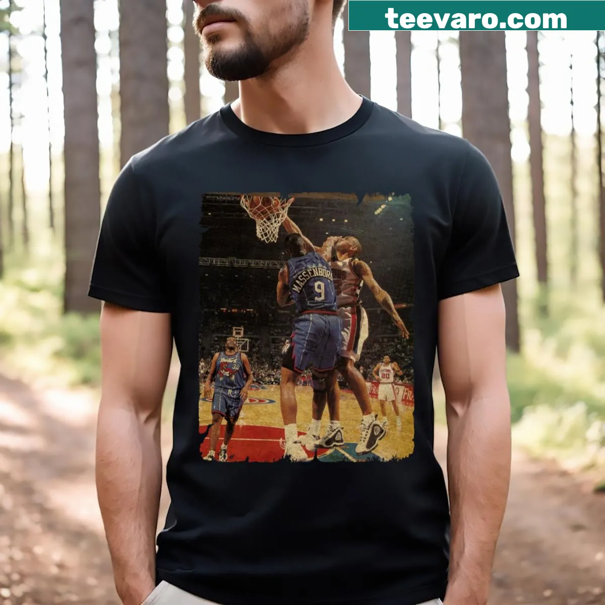 Basketball T-shirt with 'Grant Hill Vs The Stuff' text — on a men's t-shirt