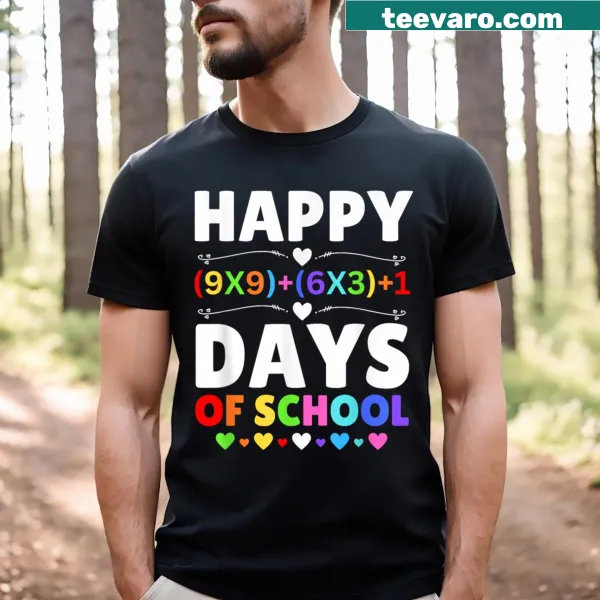Design featuring 'Happy 100 Days Of School' with math elements