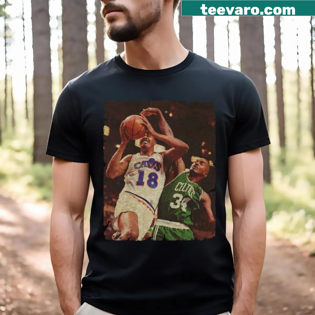 Illustration of a hot rod racing against Kevin Gamble on a t-shirt. — on a men's t-shirt