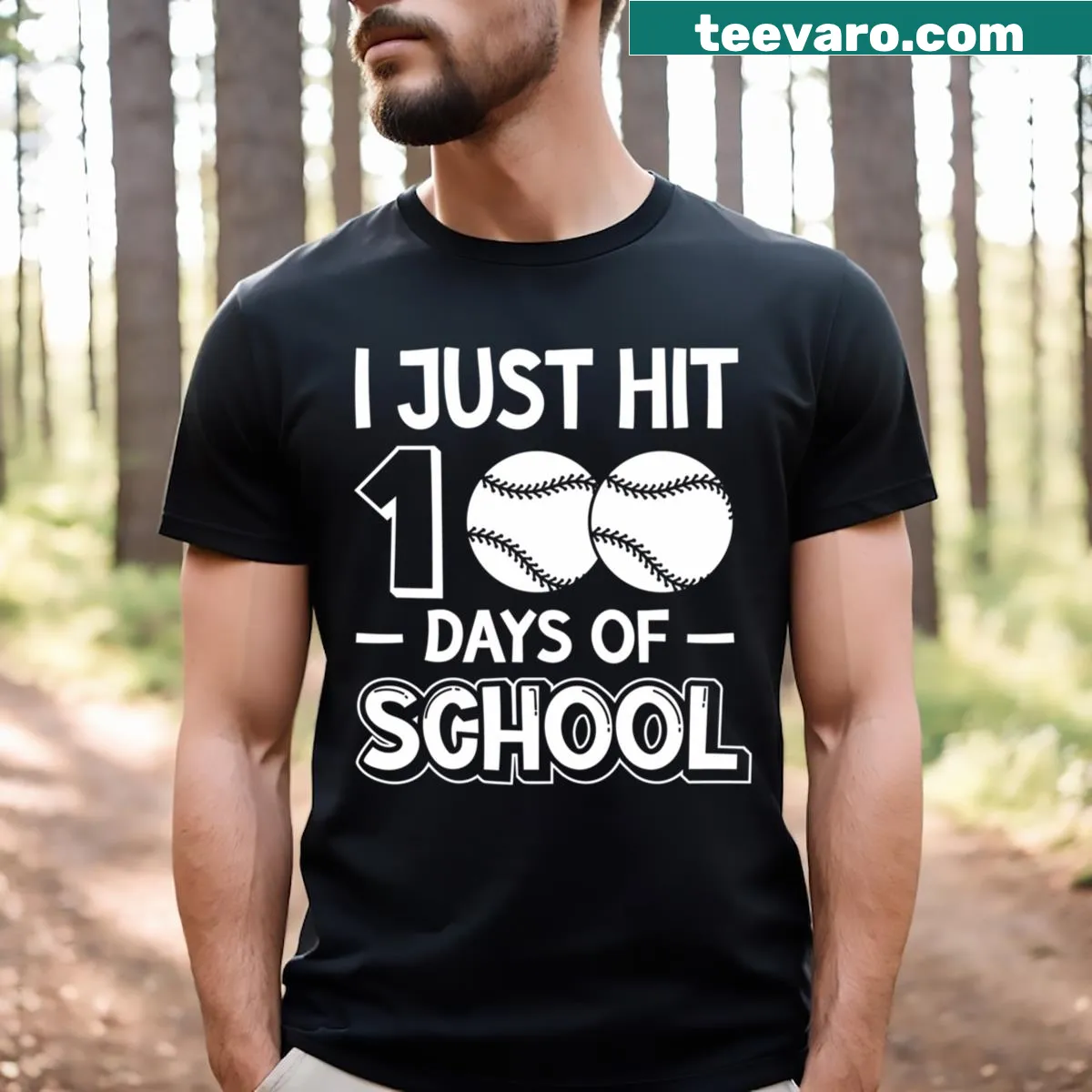 T-shirt celebrating 100 days of school with a baseball theme — on a men's t-shirt