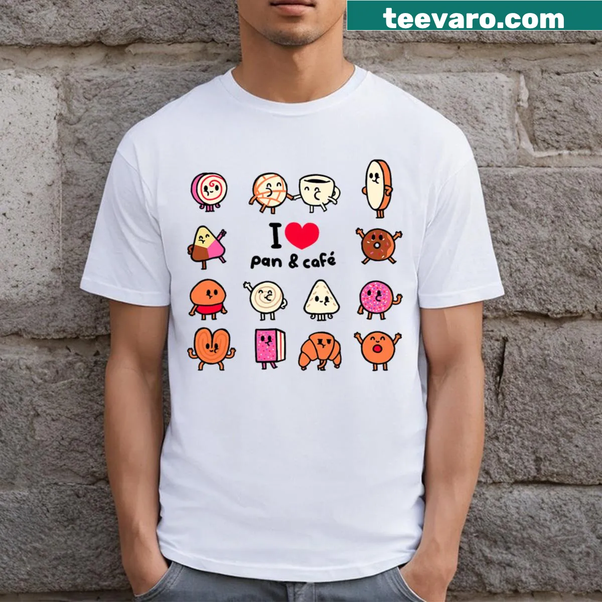 Funny T-shirt featuring text about coffee and bread love — on a men's t-shirt