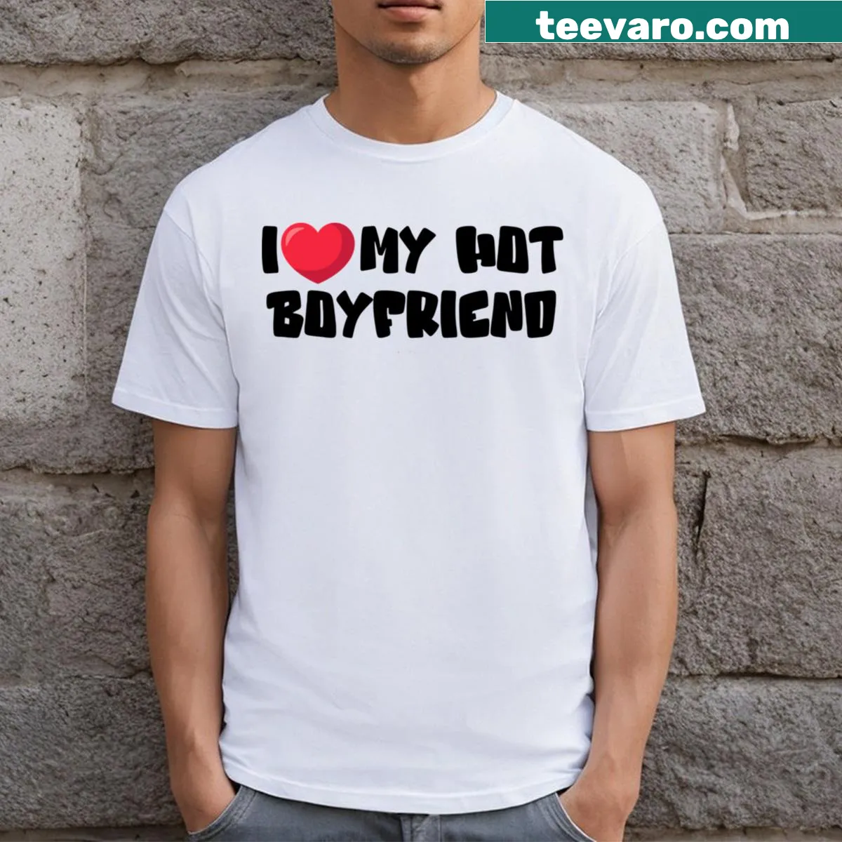Typography t-shirt stating love for boyfriend — on a men's t-shirt