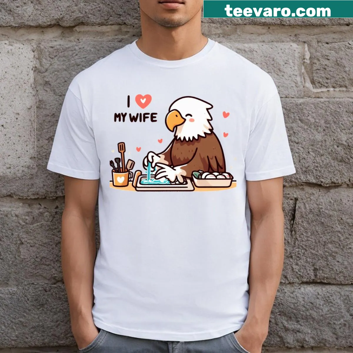 T-shirt featuring 'I Love My Polar Wife' with an eagle graphic — on a men's t-shirt