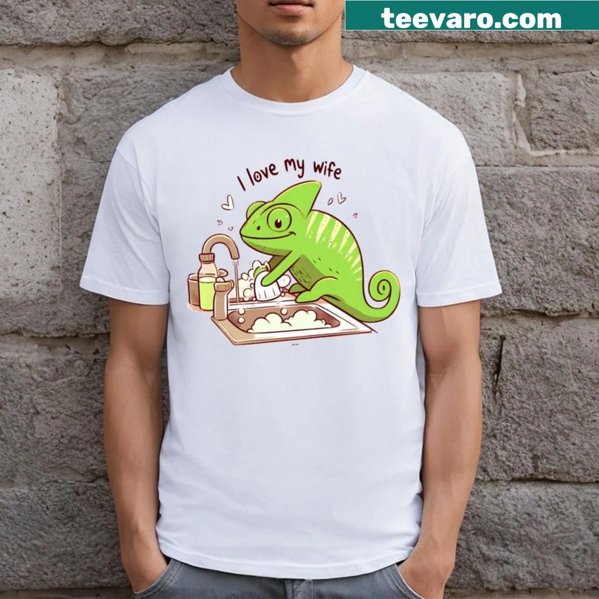 T-shirt with 'I Love My Wife' and a chameleon illustration — on a men's t-shirt
