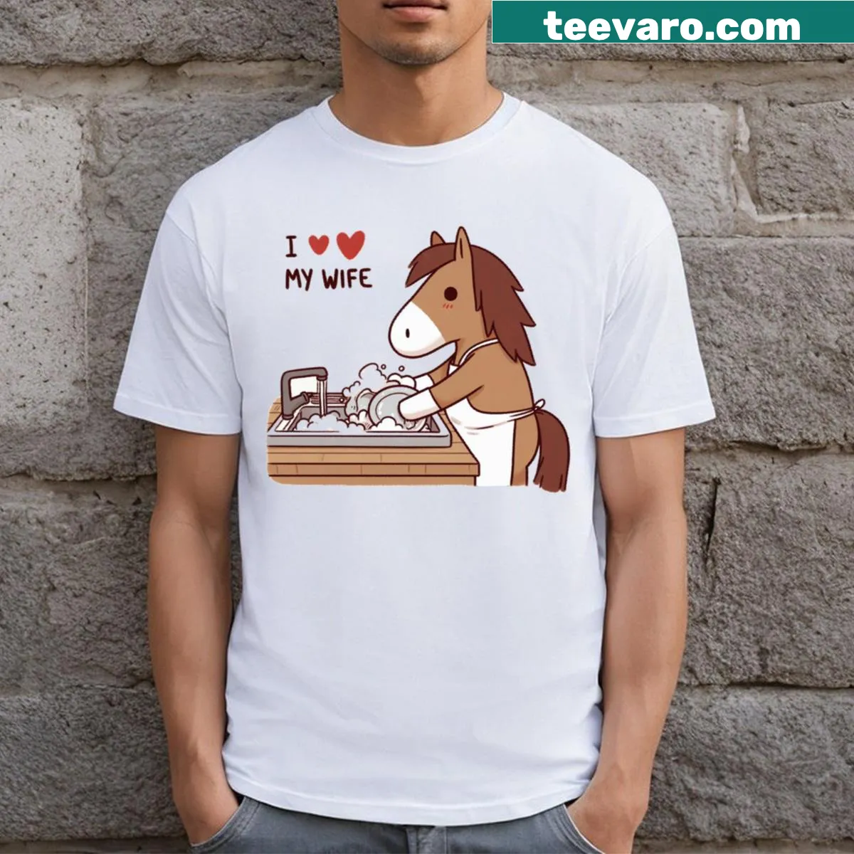 T-shirt with horse graphic and text 'I Love My Wife' — on a men's t-shirt
