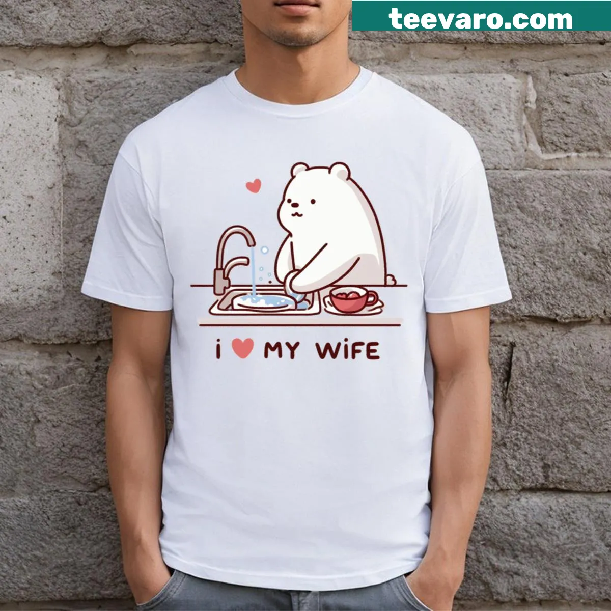 T-shirt with a polar bear graphic expressing love for a wife — on a men's t-shirt