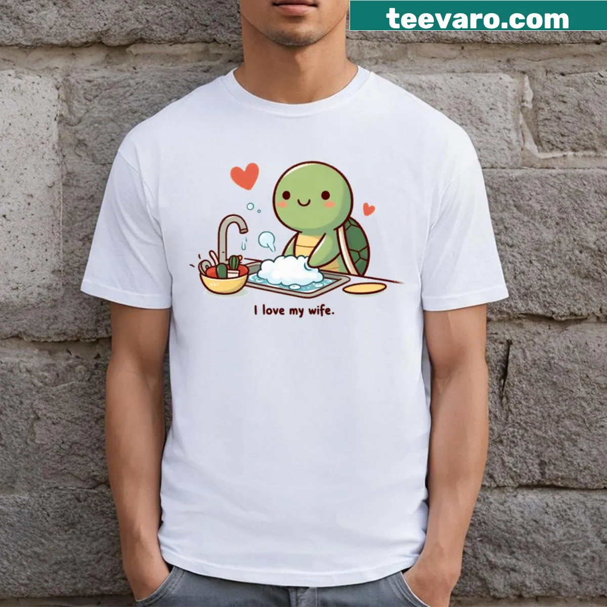 T-shirt featuring 'I Love My Wife' with a turtle graphic — on a men's t-shirt
