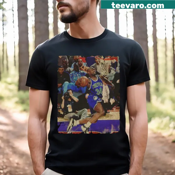 Illustrated T-shirt featuring Isaiah in mid-jump during a basketball play