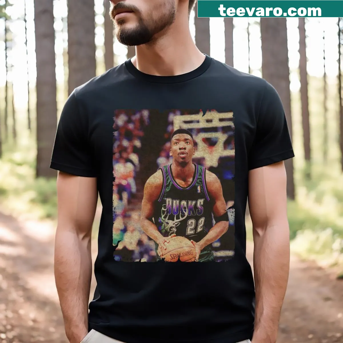 Milwaukee Bucks t-shirt featuring Johnny Newman 22 — on a men's t-shirt