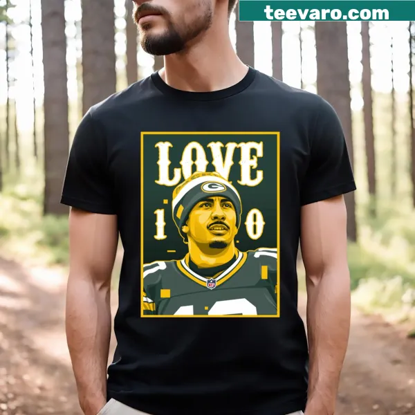 T-shirt featuring Jordan Love art print for Green Bay Packers