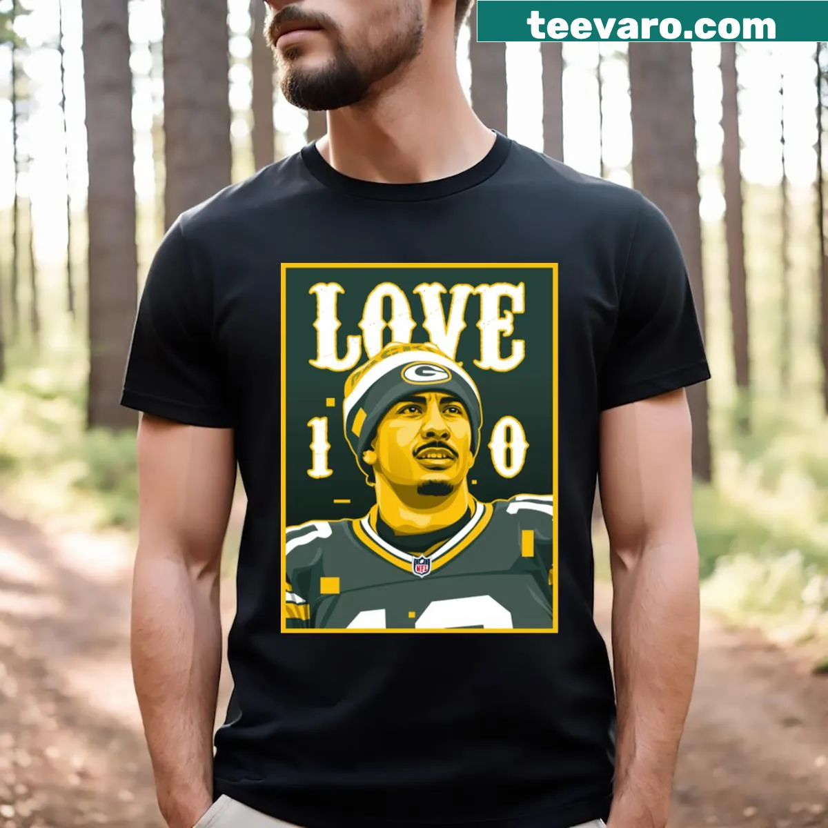 T-shirt featuring Jordan Love art print for Green Bay Packers — on a men's t-shirt