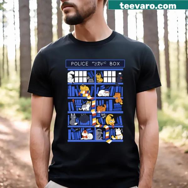 Illustrative t-shirt featuring a library box and 'Who' text