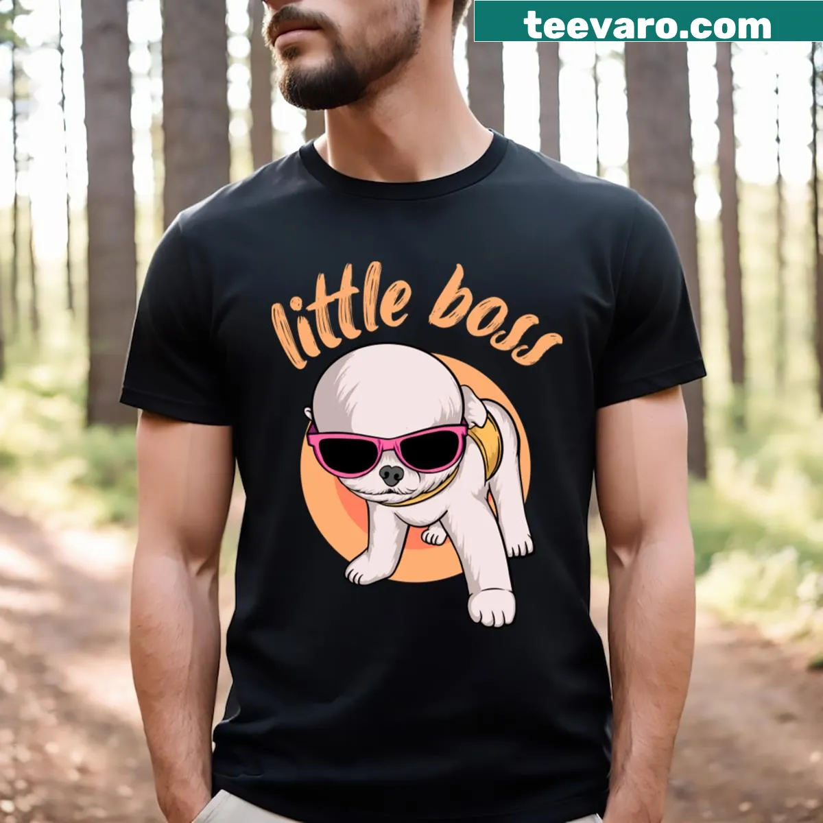 Cute cartoon T-shirt featuring a puppy depicted as a boss — on a men's t-shirt