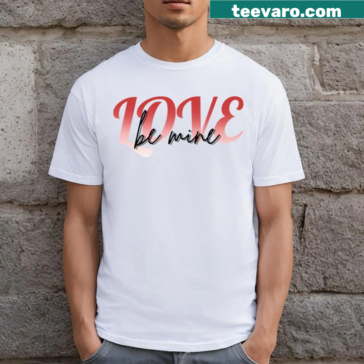 Couple goals T-shirt with Be Mine text in a charming script — on a men's t-shirt