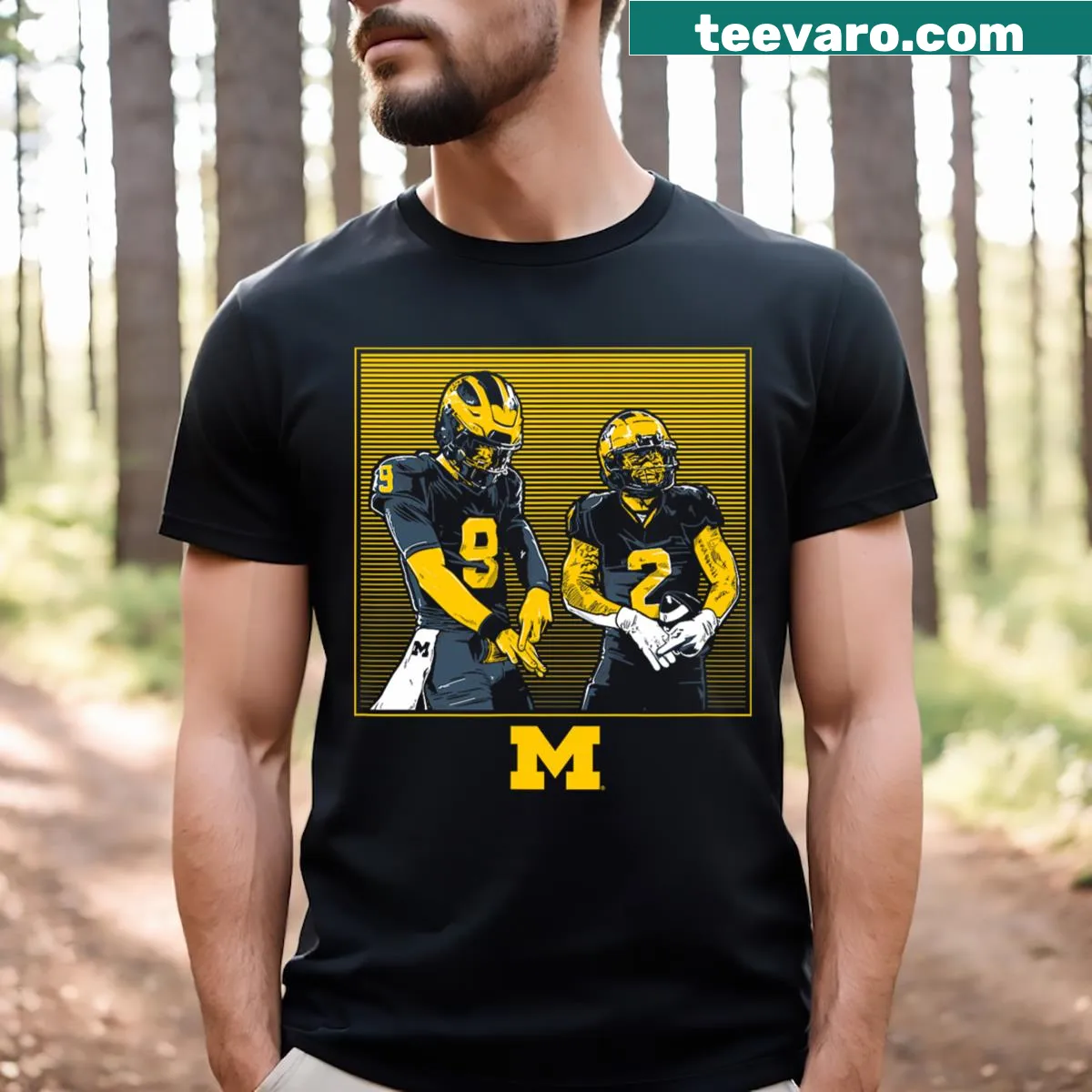 Michigan Football JJ McCarthy & Blake Corum Rings T-shirt with player names — on a men's t-shirt
