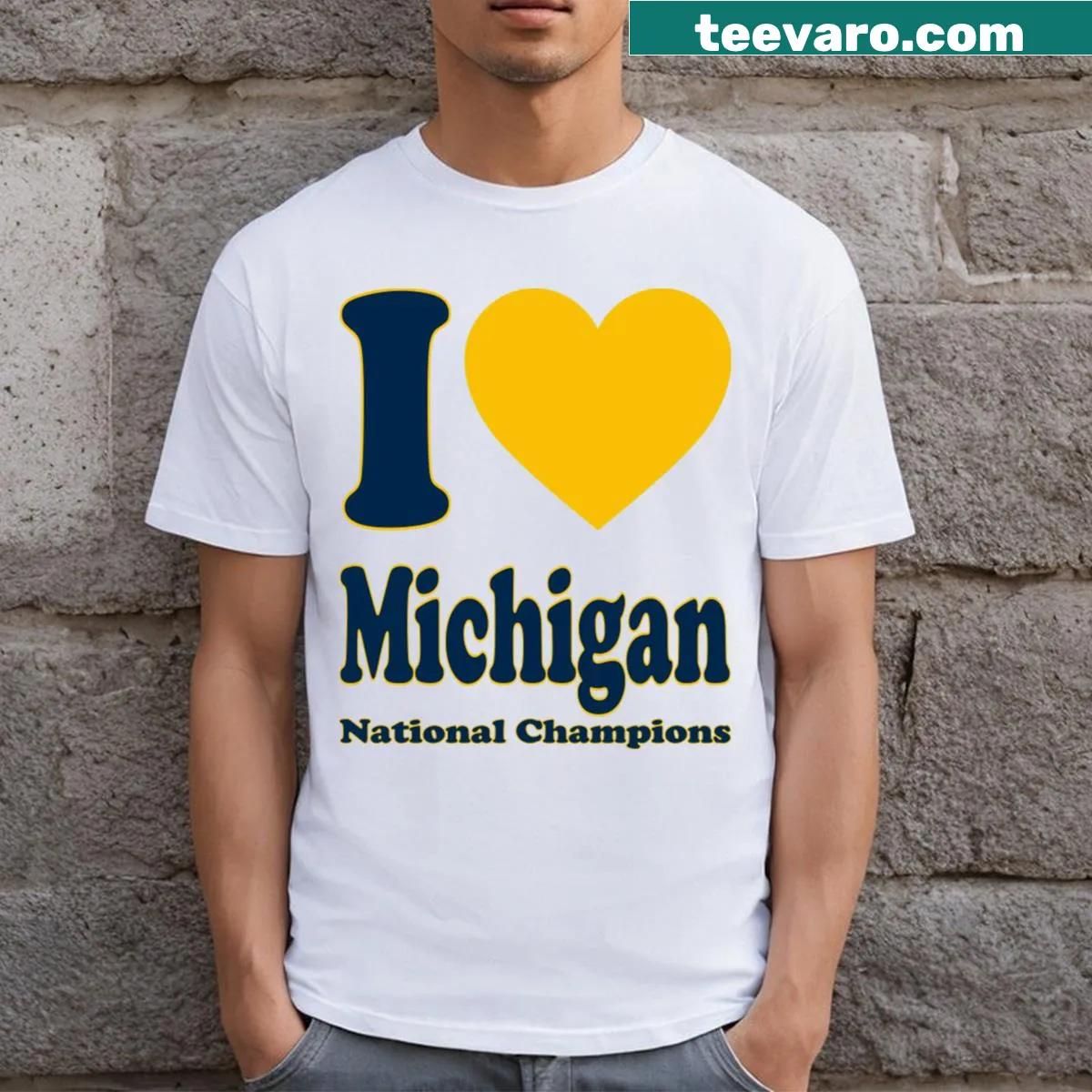 National Champions Michigan Wolverines shirt with bold celebratory text — on a men's t-shirt
