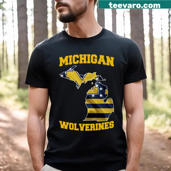 Michigan Wolverines Flag T-shirt featuring team flag design
