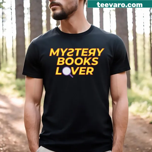 Typography design celebrating mystery books on a t-shirt