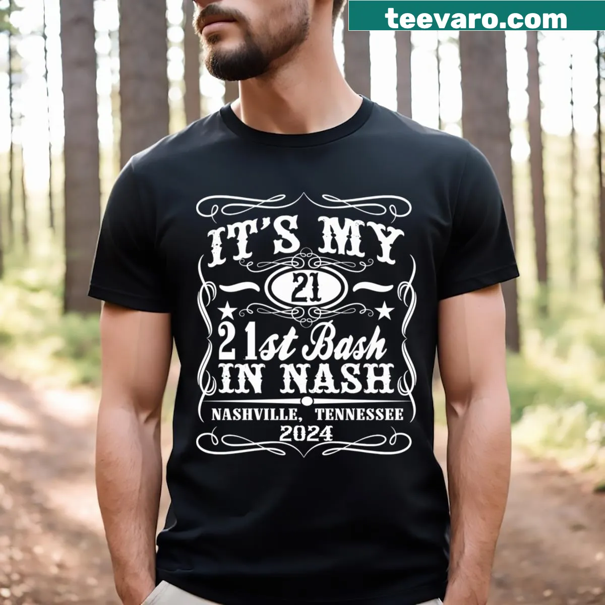 Whiskey-themed Nashville 21st birthday t-shirt for celebrations — on a men's t-shirt