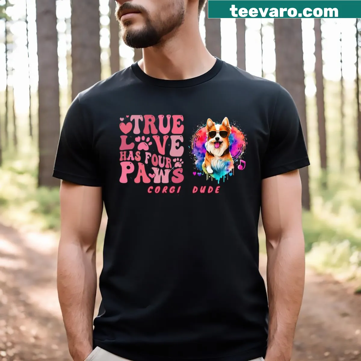 Funny corgi owner t-shirt with playful illustrations and humorous phrases — on a men's t-shirt