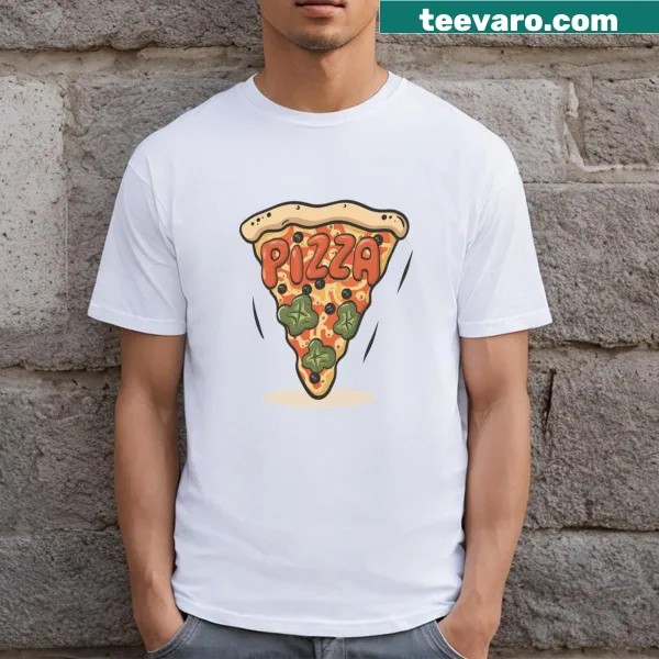 T-shirt with pizza slice and olives graphic