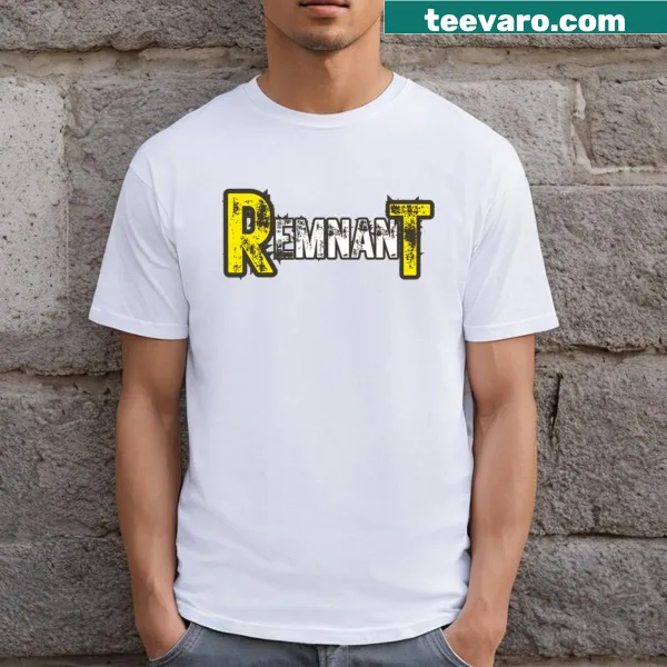 Minimalist typography t-shirt featuring the word 'Remnant' prominently.