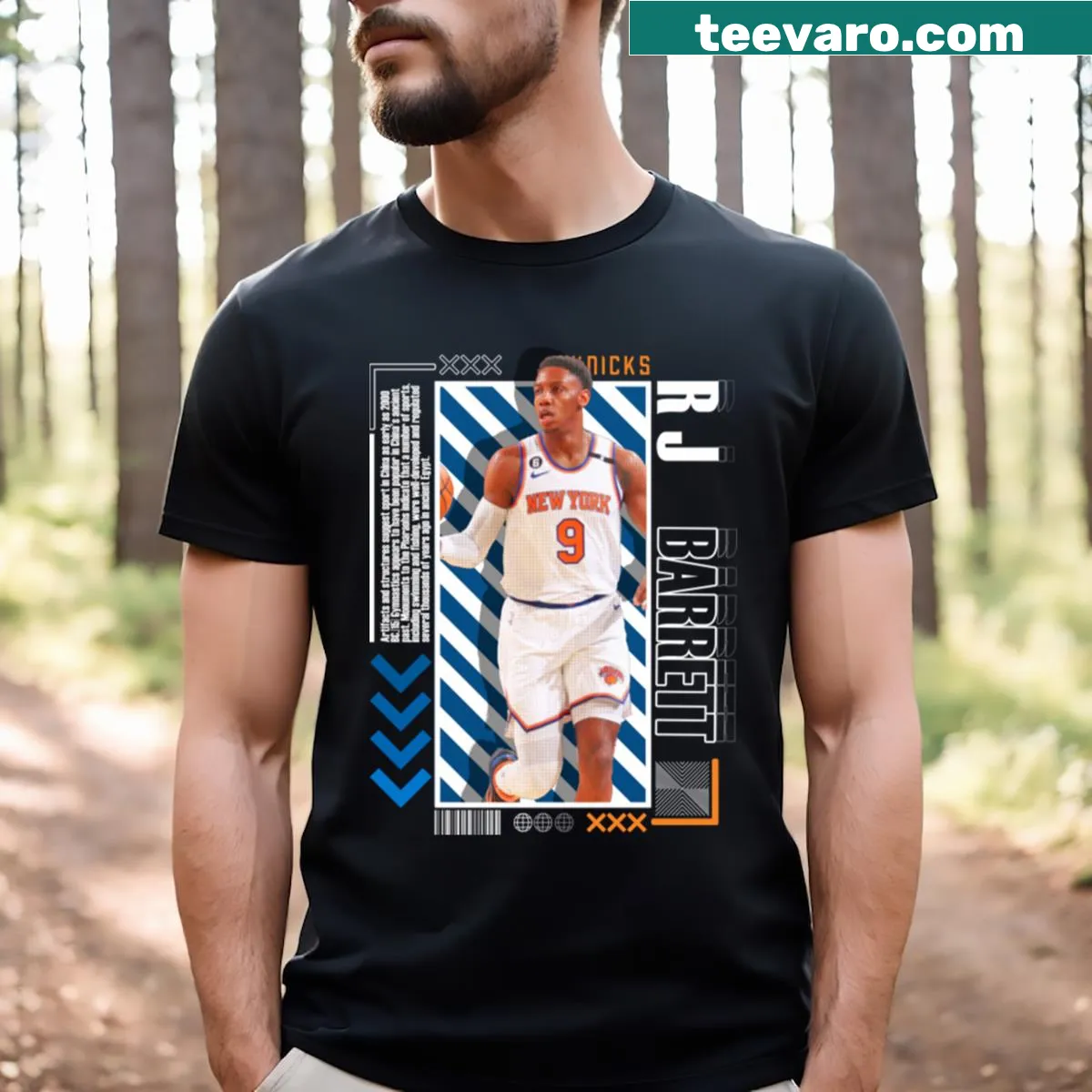 Rj Barrett T-shirt featuring a paper poster graphic design — on a men's t-shirt
