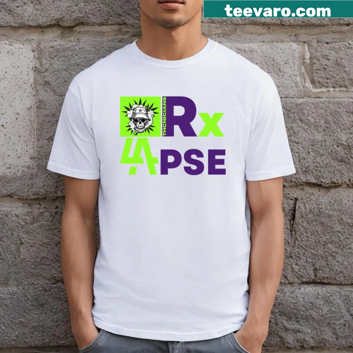 Minimalist T-shirt with 'Rx Lapse' text design — on a men's t-shirt