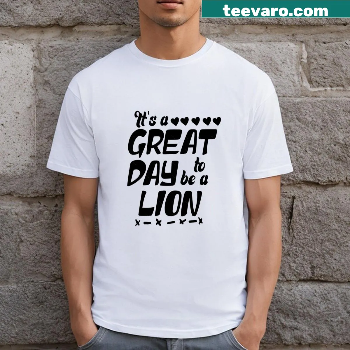 School Spirit T-shirt with text 'It's A Great Day To Be A Lion' — on a men's t-shirt