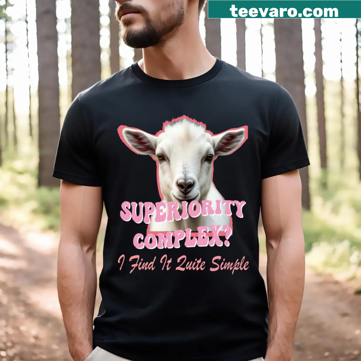 Cute Baby Goat meme t-shirt with humorous text illustration — on a men's t-shirt