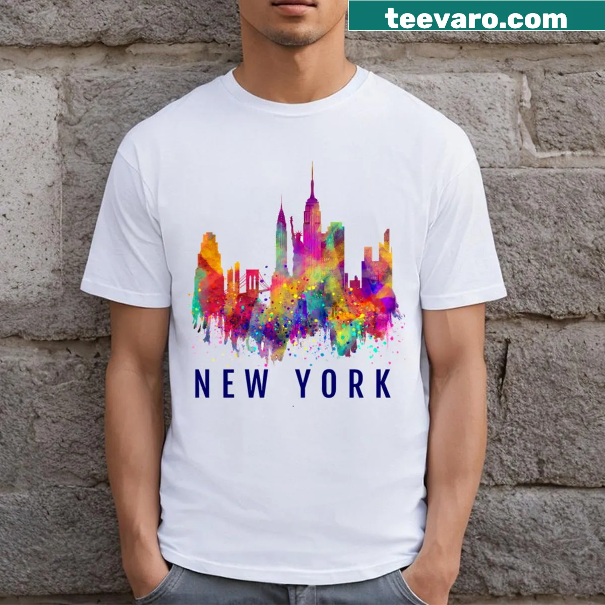 Watercolor graphic T-shirt inspired by New Yorker winter colors — on a men's t-shirt