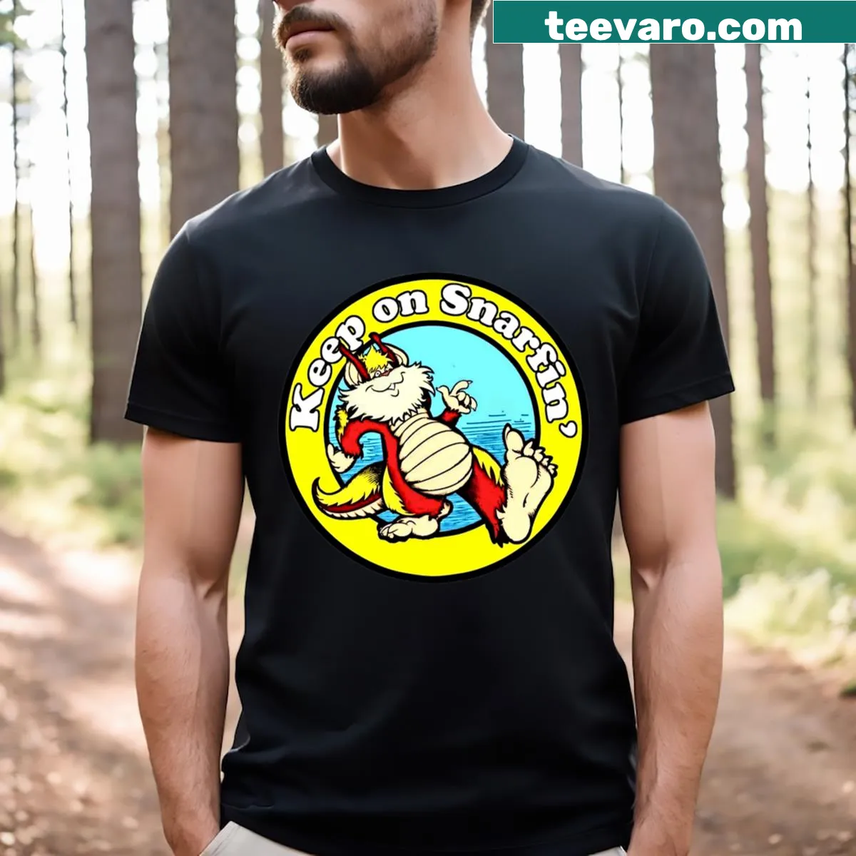 Cartoon Snarf graphic on Thundercats-themed t-shirt — on a men's t-shirt