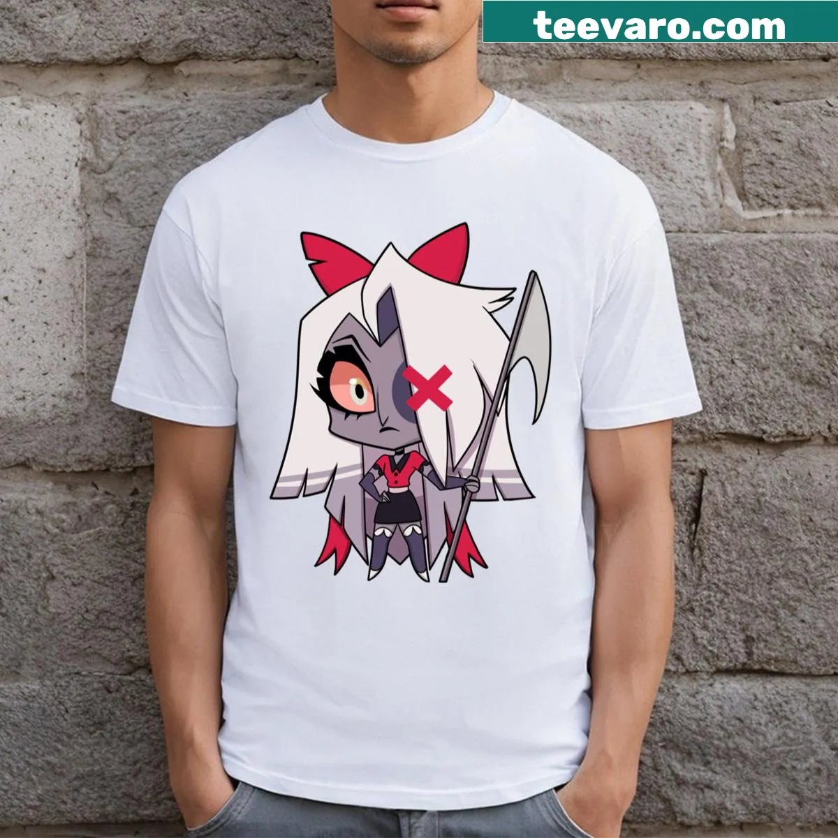 Cute chibi graphic of Vaggie on a kids T-shirt — on a men's t-shirt