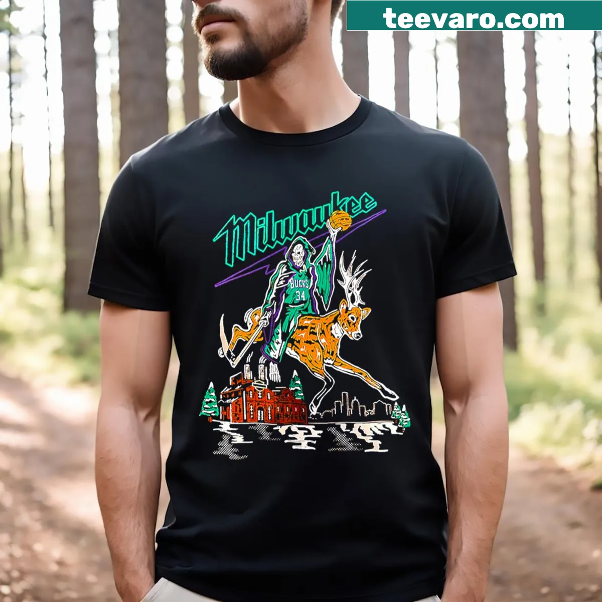 T-shirt with an imaginative graphic featuring fantasy elements and local pride — on a men's t-shirt