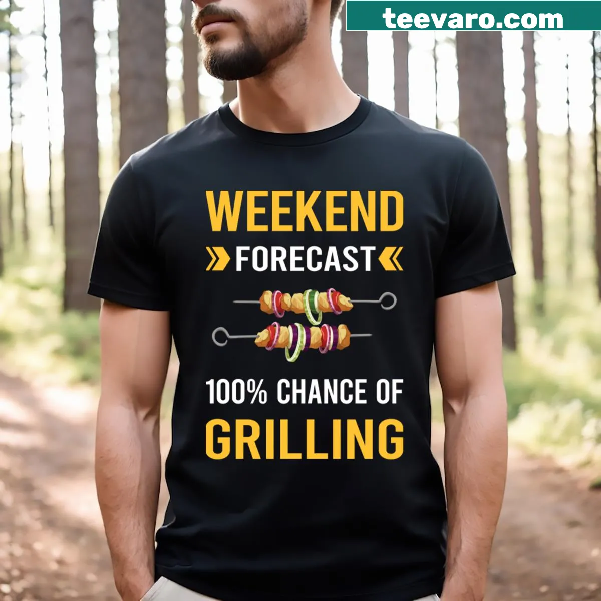 Charming Weekend Forecast Grilling T-shirt design — on a men's t-shirt