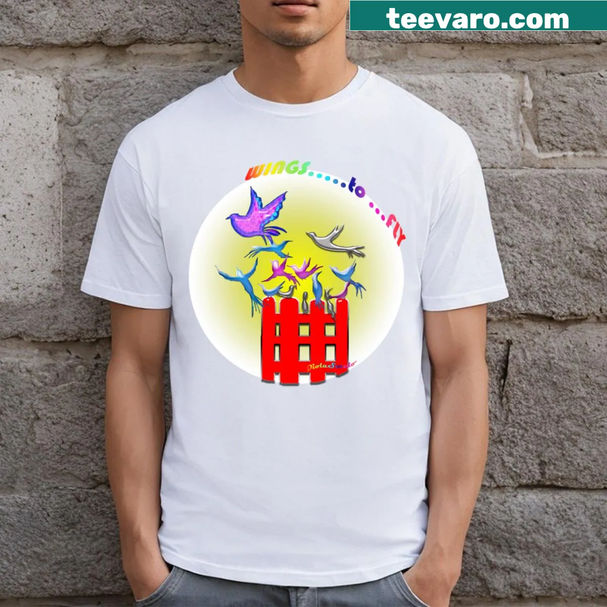 Inspirational t-shirt with uplifting message about flying — on a men's t-shirt