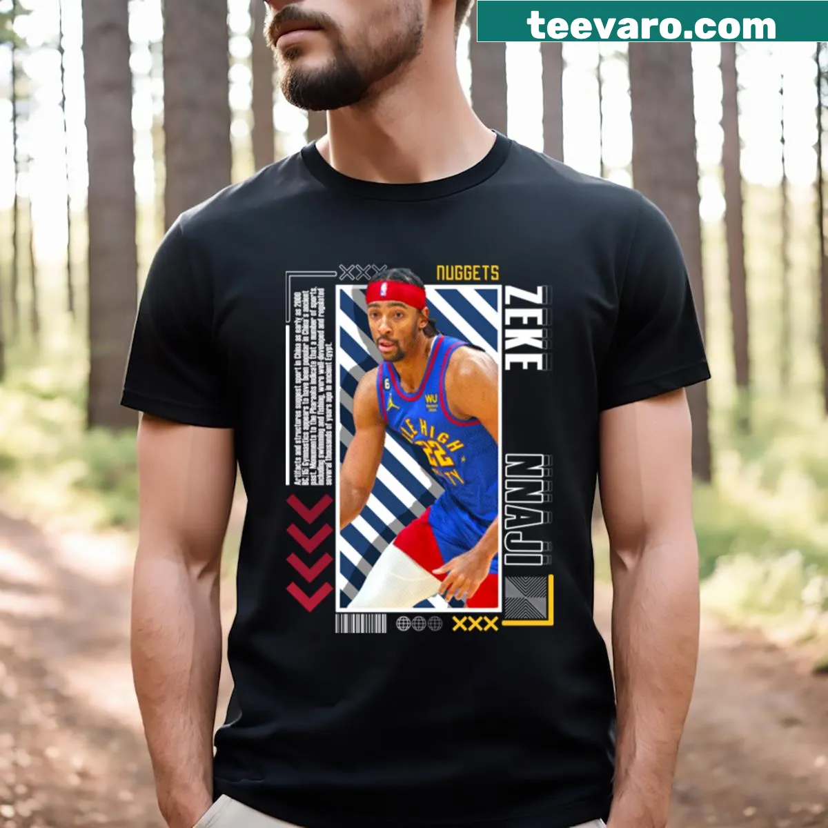 Dynamic Zeke Nnaji illustration on a casual T-shirt for sports fans — on a men's t-shirt