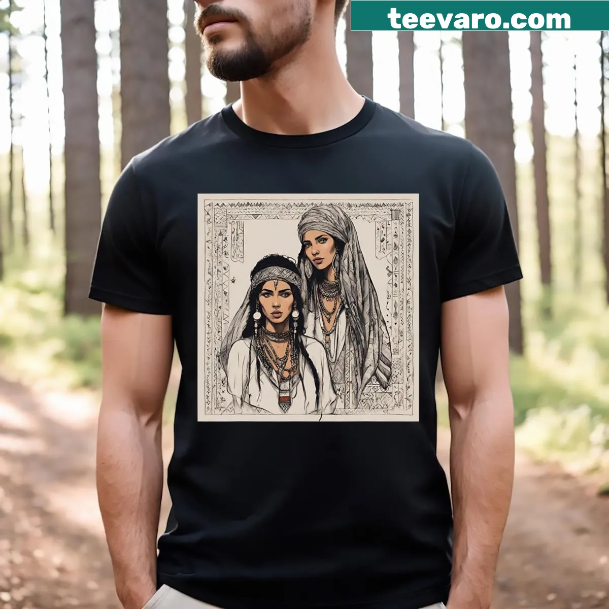 Illustration of Amazigh Berber woman in traditional dress — on a men's t-shirt