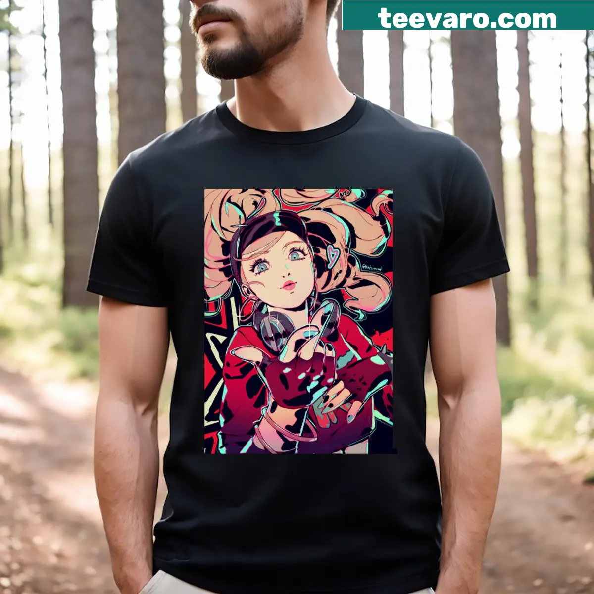 Ann Takamaki dancing illustration from Persona 5 on t-shirt — on a men's t-shirt