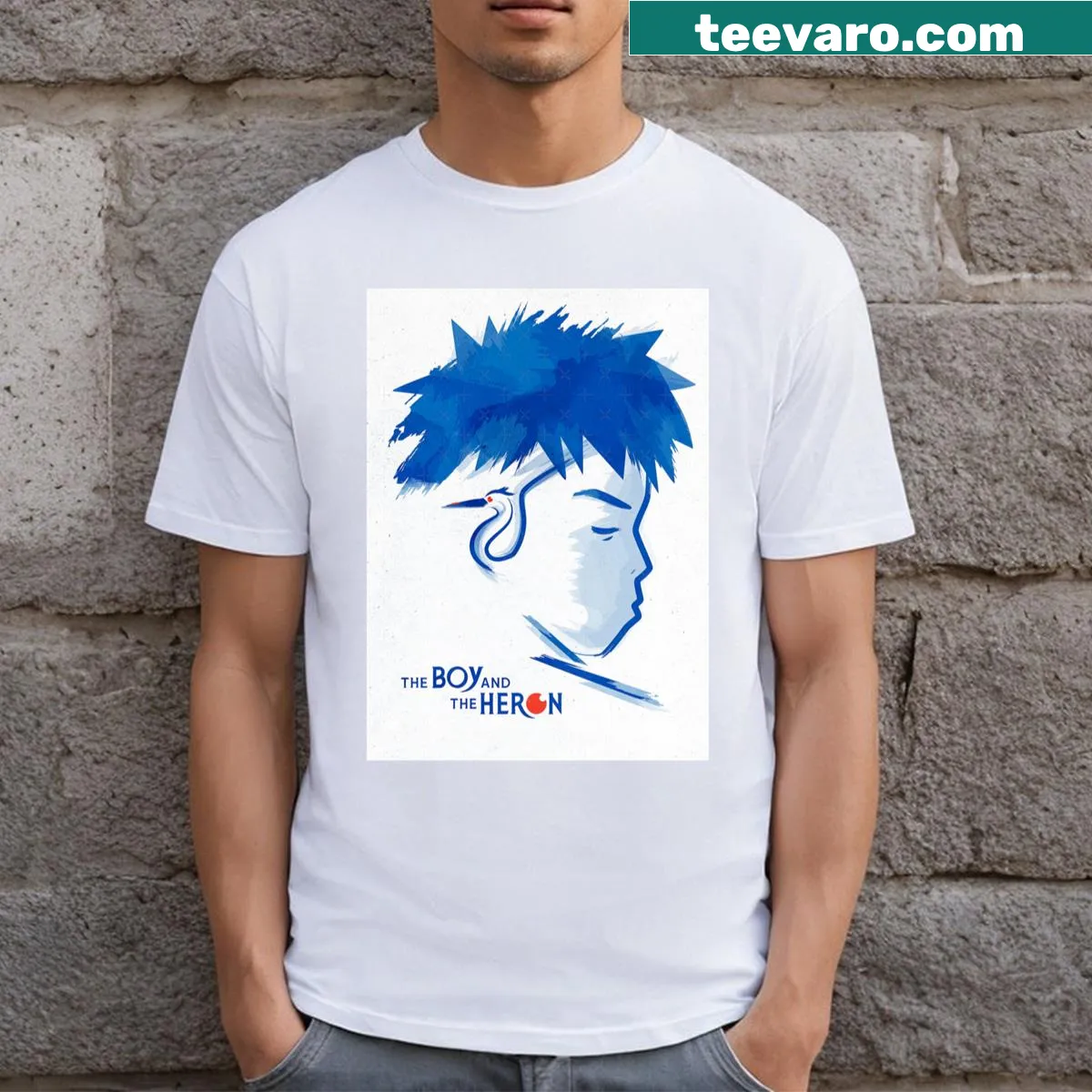 Boy and heron illustration capturing friendship on a T-shirt — on a men's t-shirt