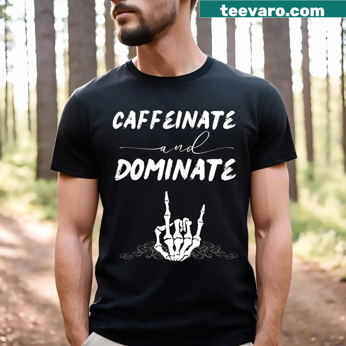 Inspirational t-shirt with text promoting coffee and ambition — on a men's t-shirt