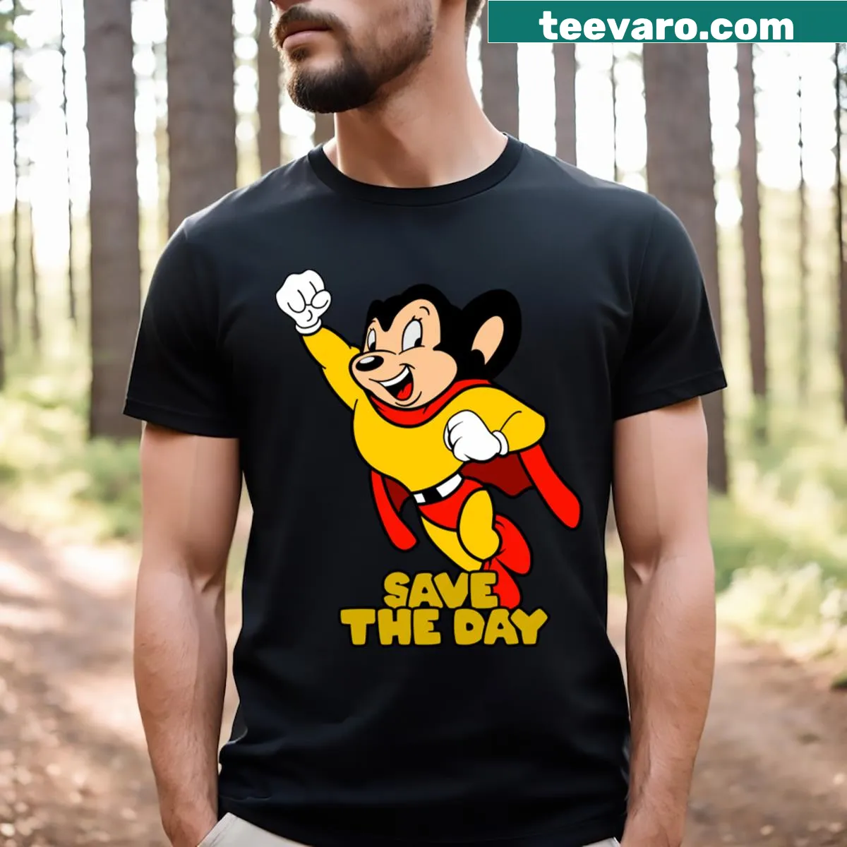 Cute t-shirt featuring a playful cartoon mouse — on a men's t-shirt
